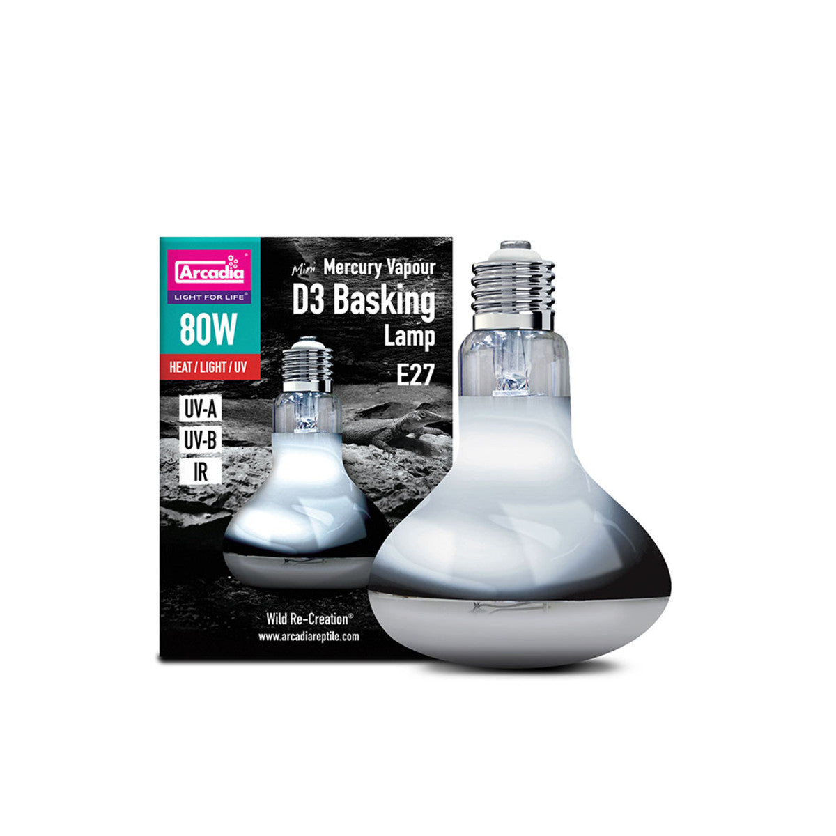 Arcadia Mini MV D3 UV-A/B IR Basking Lamp - 80W